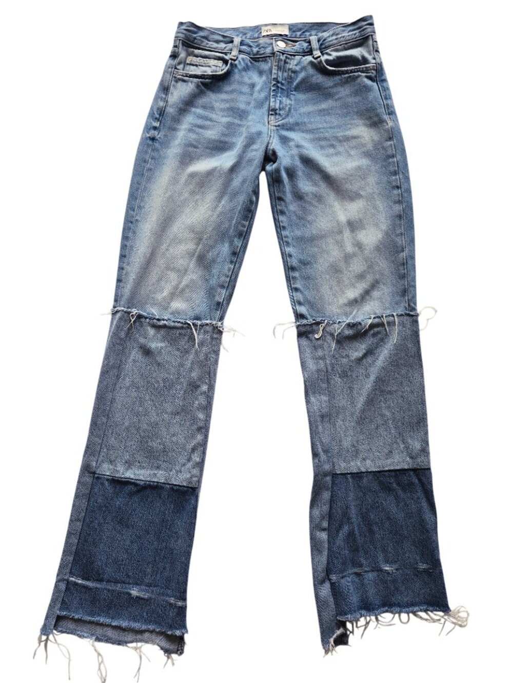 ZARA Strange Odd Patchwork Colorblock Hippie Jeans Slightly Wide Straight Cut 4